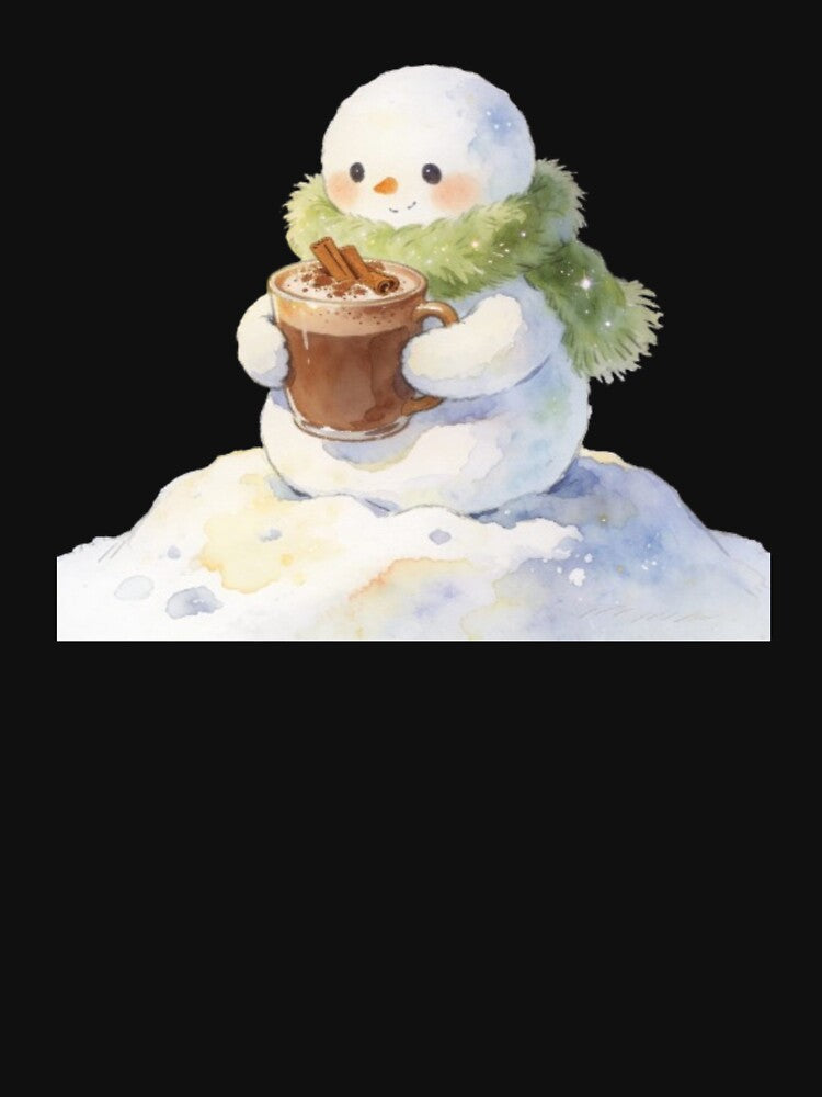 A cute whimsical snowman (holding a tiny pastel mug of hot cocoa with floating marshmallows by Digital Art and Funny Pets