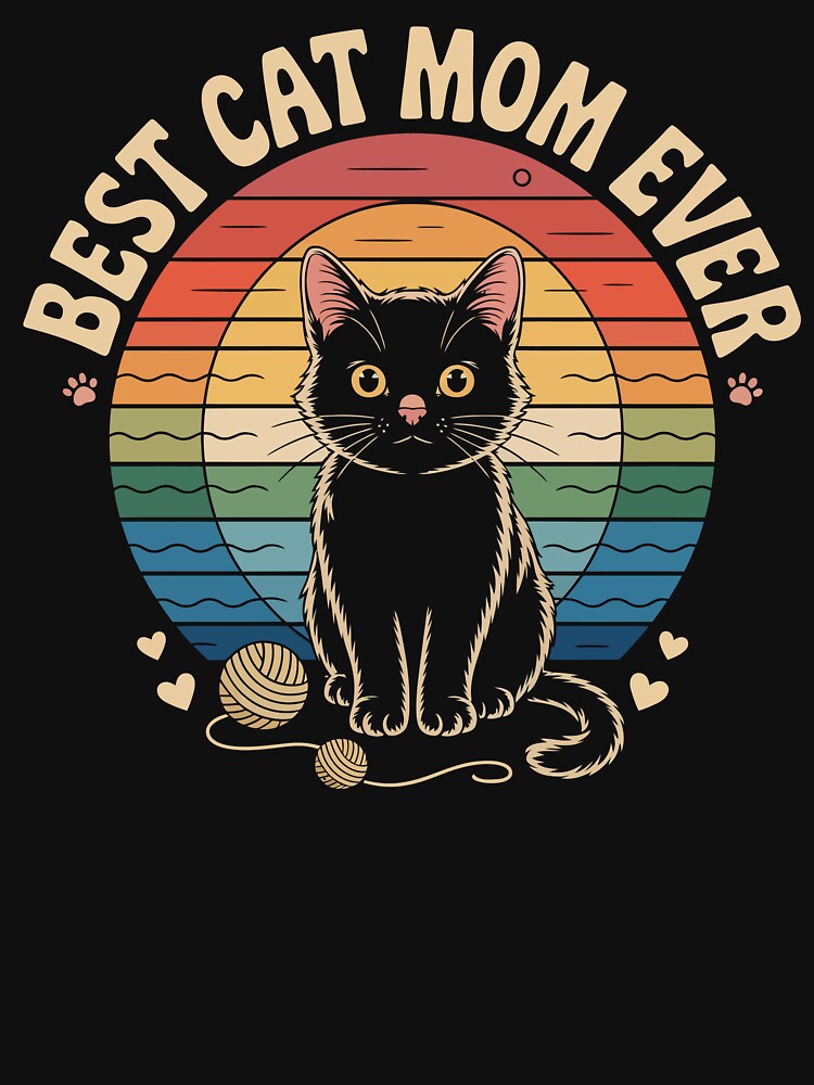 Best Cat Mom Ever – Retro Rainbow Black Cat Cute T-Shirt Design by UmazDesigns