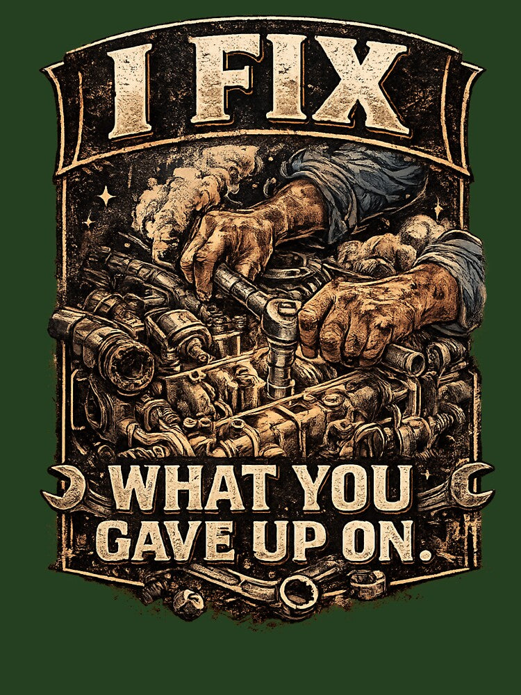 I Fix What You Gave Up On – Vintage Mechanic Design by CMA Design Studio