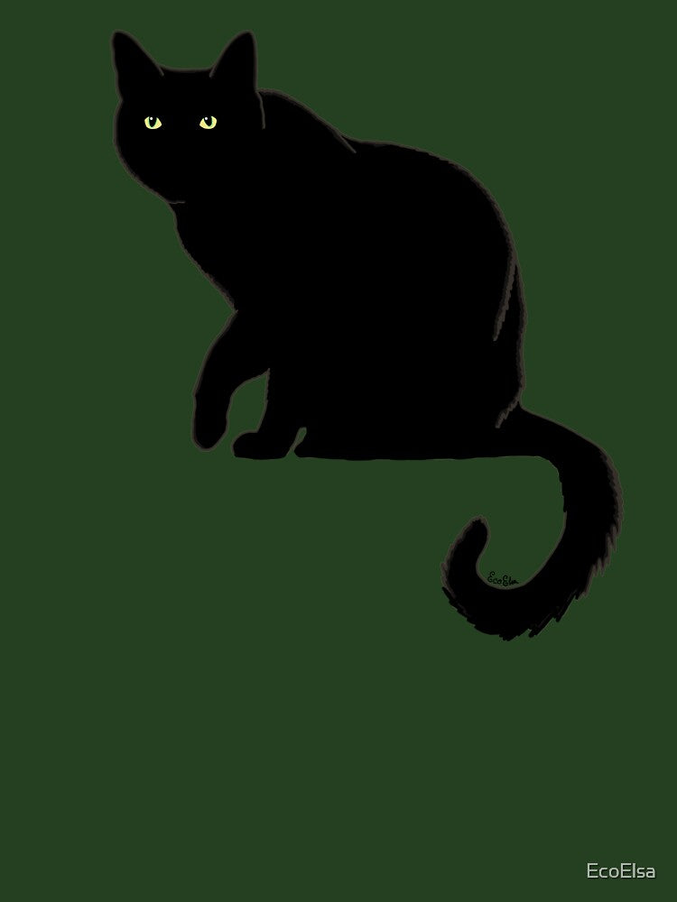 Pitch Black Cat - Sage Green Background by EcoElsa