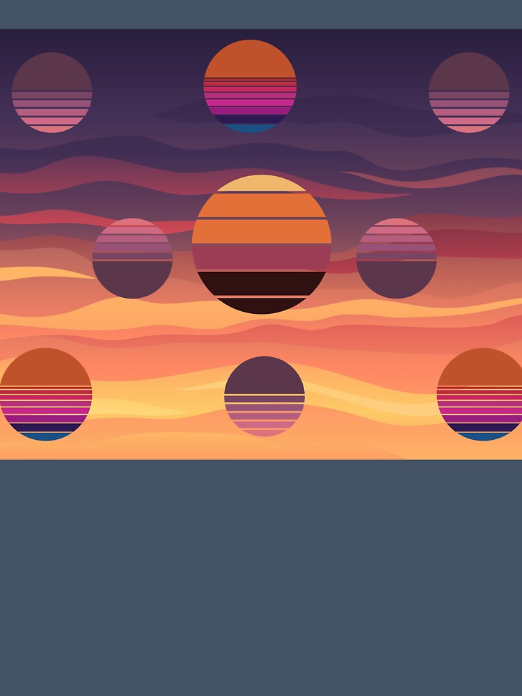 Retro Sunset Circles Charcoal | 80s Synthwave Pattern by ​Jyoti Digital Artist