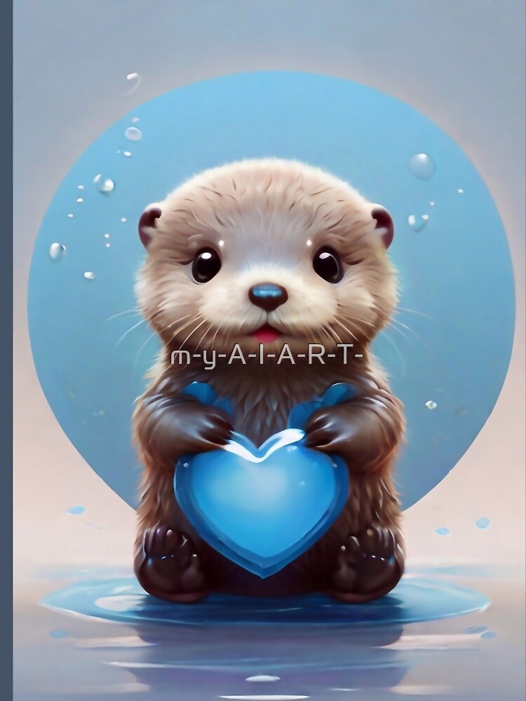 Baby otter with a blue heart by m-y-A-I-A-R-T-