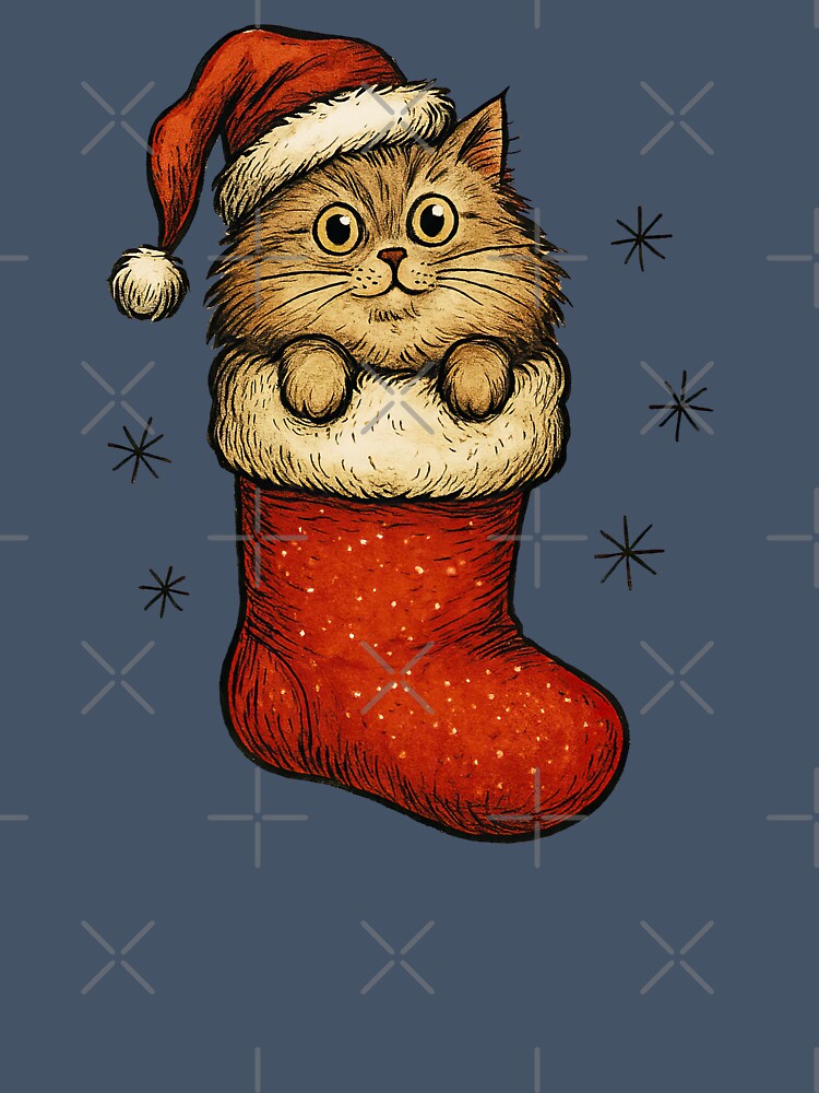 Cute Christmas Cat in Santa Hat Stocking Illustration by ArtfulWeave