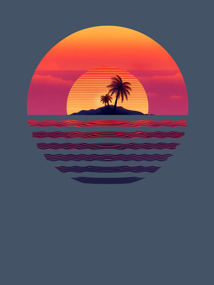 Palms summer island with retro style sunset by analogsandpixel
