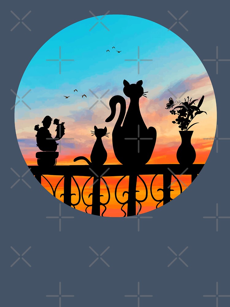 Cat looking at sunset, two cats at sunset by MoSaid