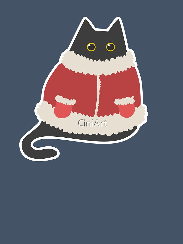Cute chubby black santa cat for Christmas by CiniArt