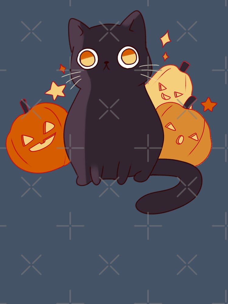 Halloween black cat with pumpkins by Mayarart