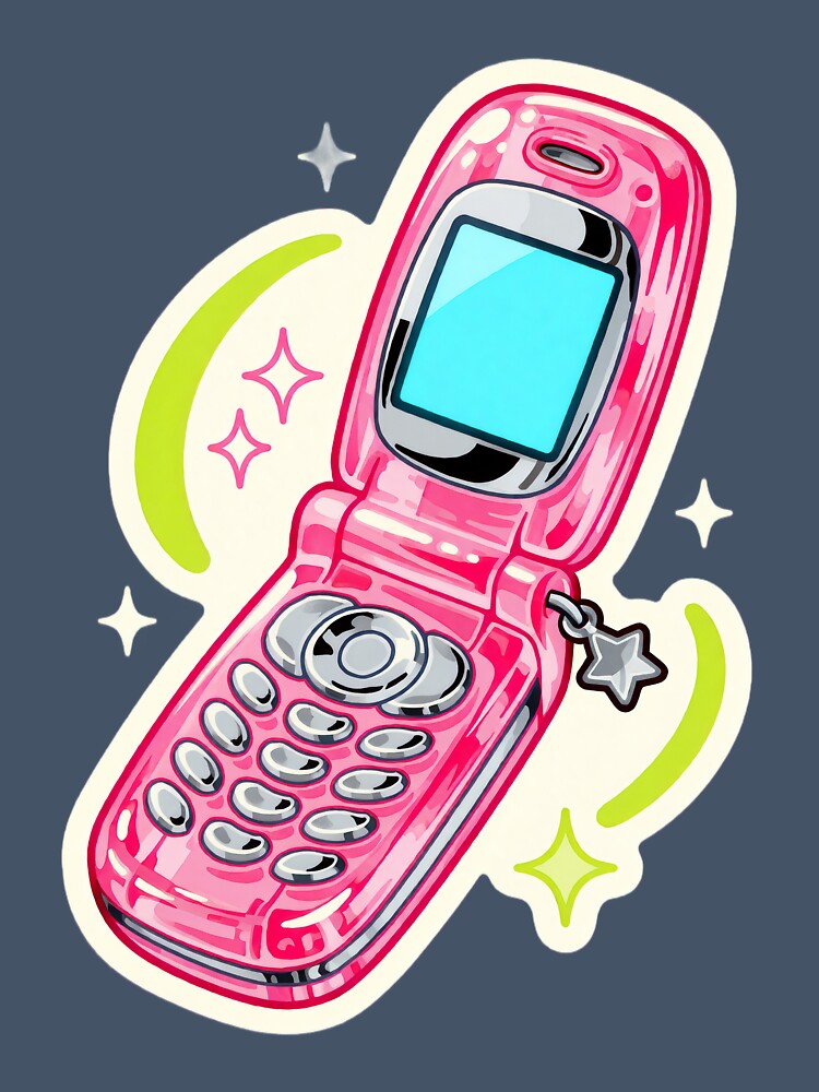 Pink flip phone with star charm and glittery swirls by newdreamsss