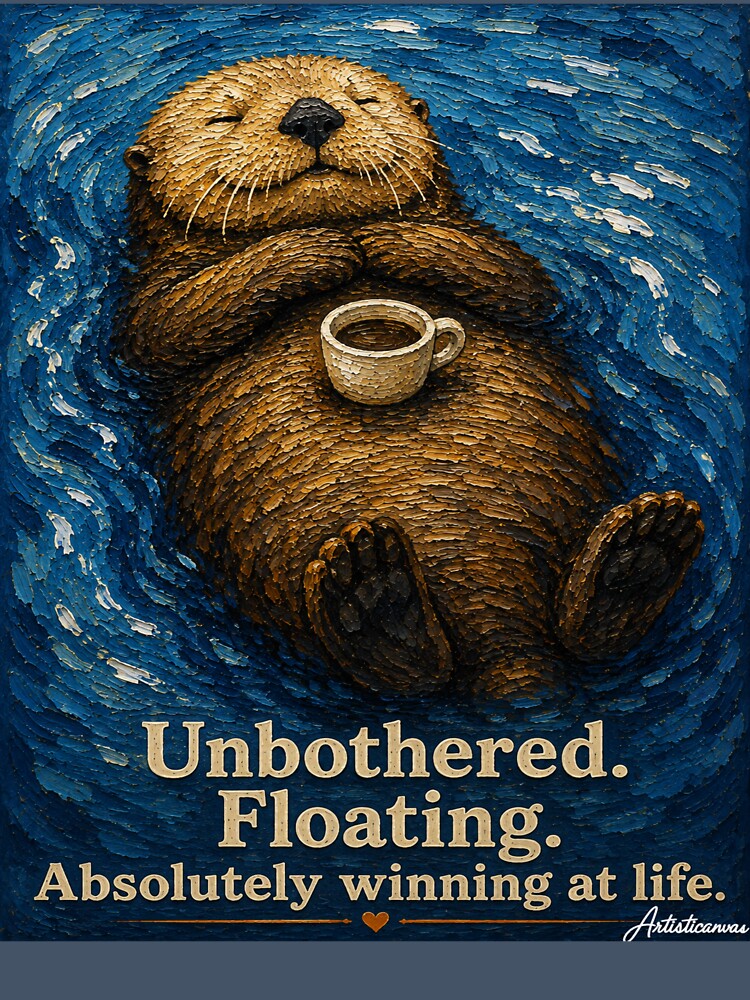 Sea Otter Floating Coffee Cup Flat Illustration Unbothered Animal Art by Artisticanvas