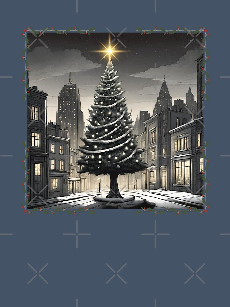 Retro Christmas Tree In The City At Night by BababuuuPrint