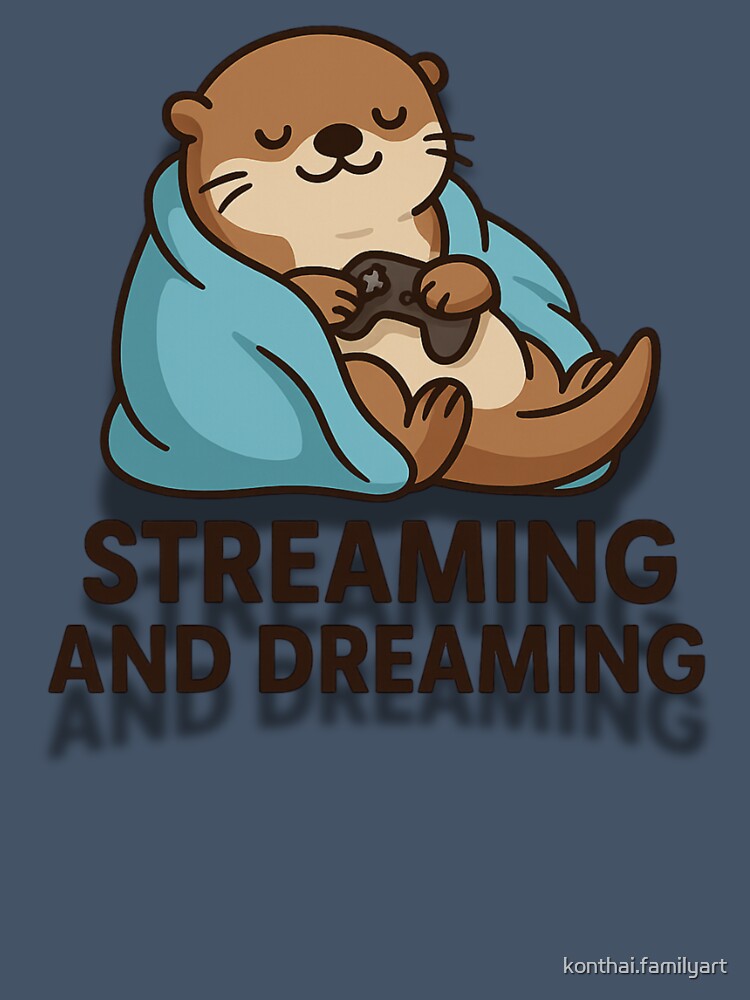 Streaming and Dreaming – Cute Cartoon Otter Wrapped in Blanket Watching TV Illustration by konthai.familyart