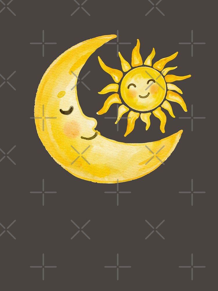 Cute Sun and Moon Watercolor Illustration – Celestial Nursery Art, Kawaii Smiling Sun & Crescent Moon Design by Little Bloom Studio