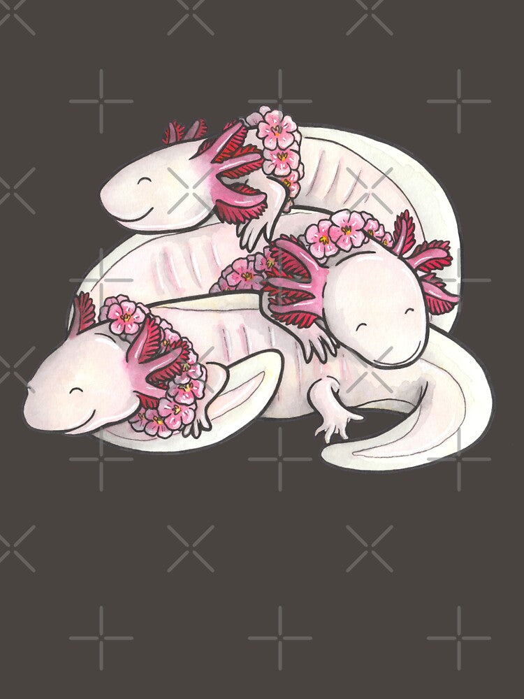 Sleeping pile of axolotls by animalartbyjess