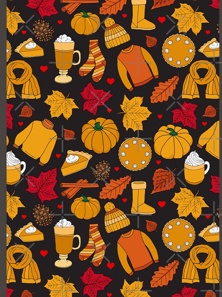 Love Fall Autumn Pumpkins Lattee Leaves Pattern by HotHibiscus