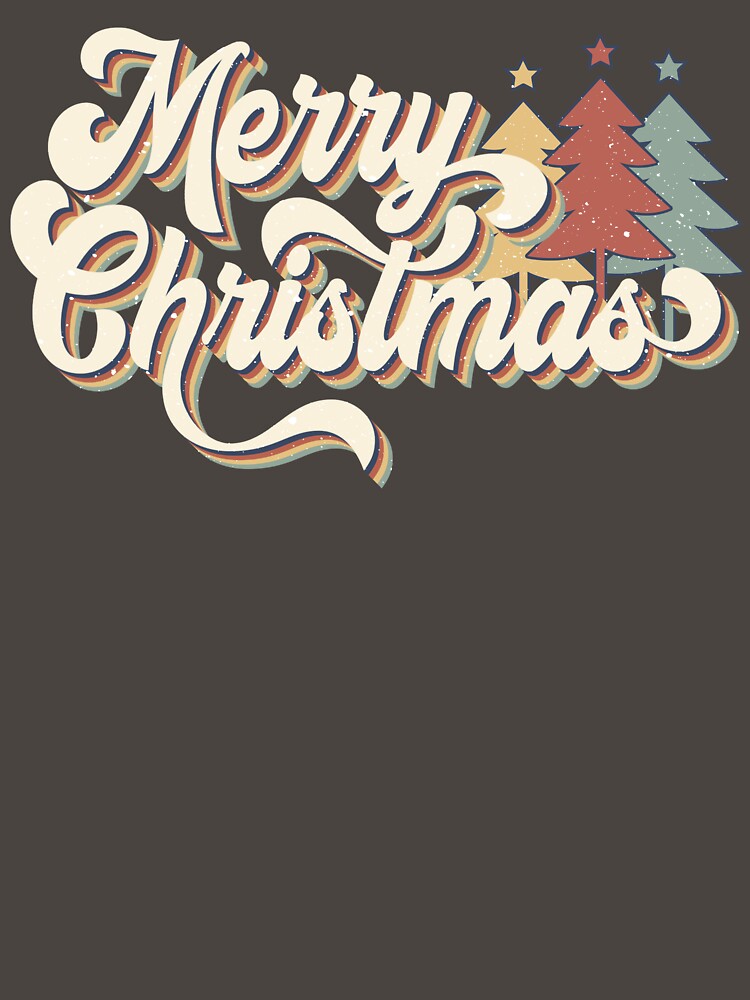 Retro Vintage 70s Merry Christmas Trees Typography by Hommie9977