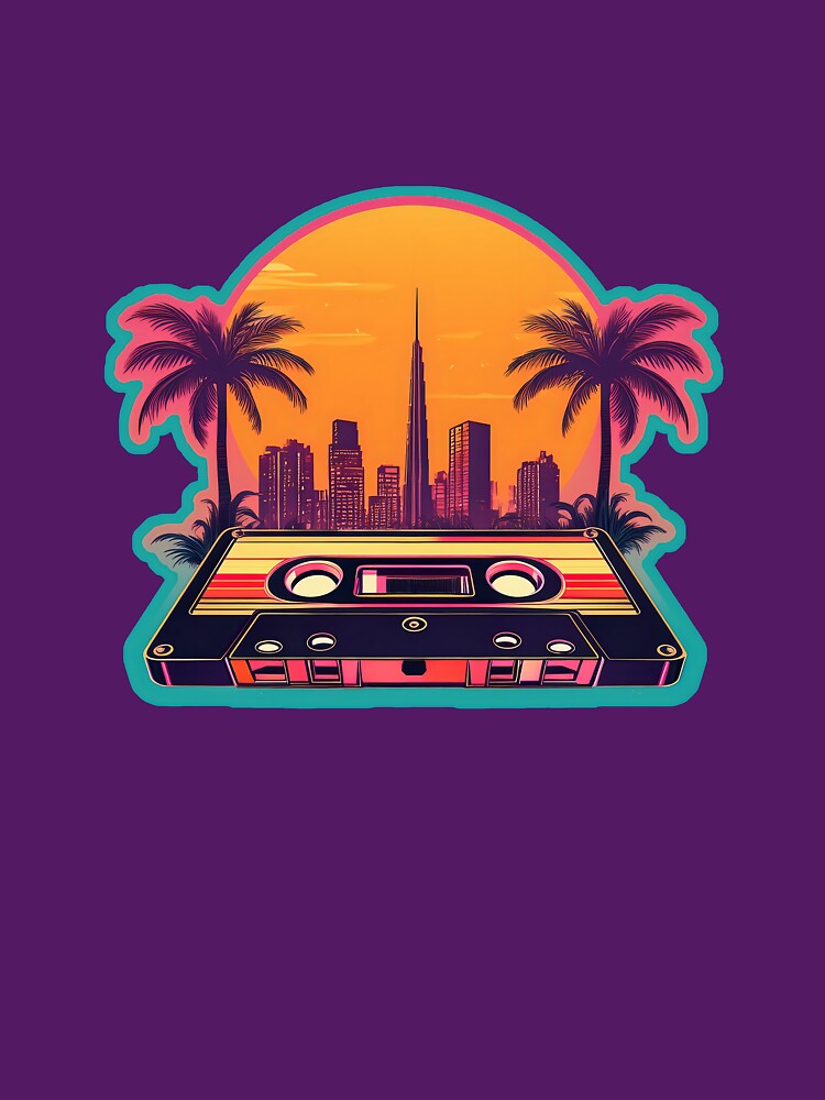 Cassette tape 3D retro sunset city vaporwave by analogsandpixel