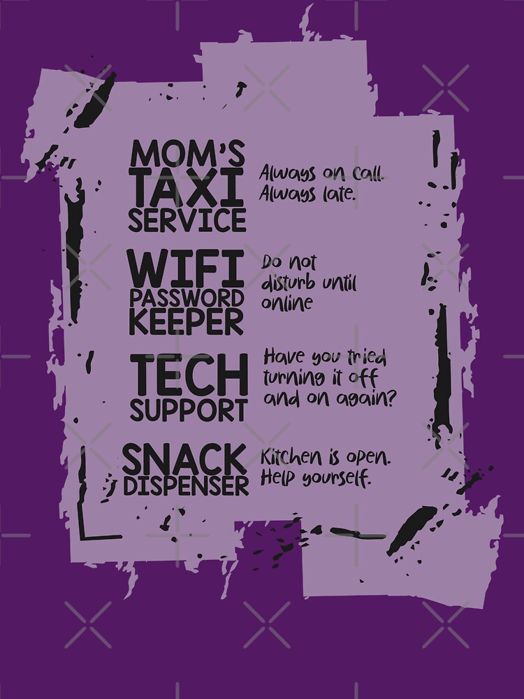 A humorous black-and-white illustration highlighting the many roles of a mom by GraphicComet