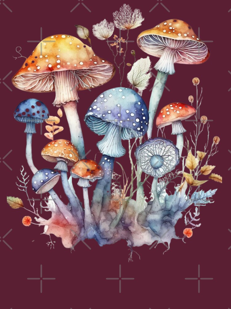 water color Mushroom design of nature blooming mushrooms by Victornewyork