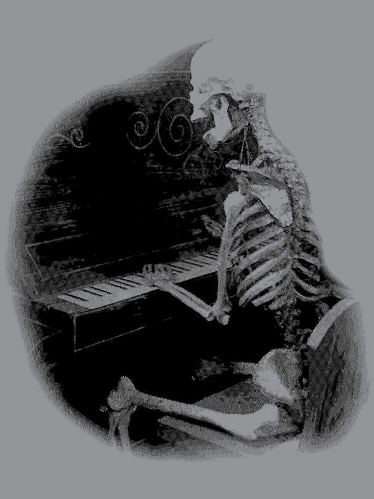 Halloween Skeleton Playing Piano! Digital Halloween Engraving. by Digital Eclectica