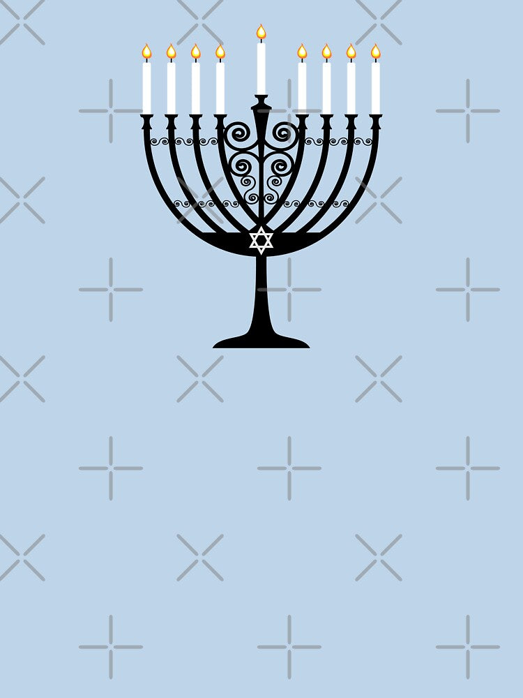 Black and White Lit Menorah with Star of David by Elsy's Art