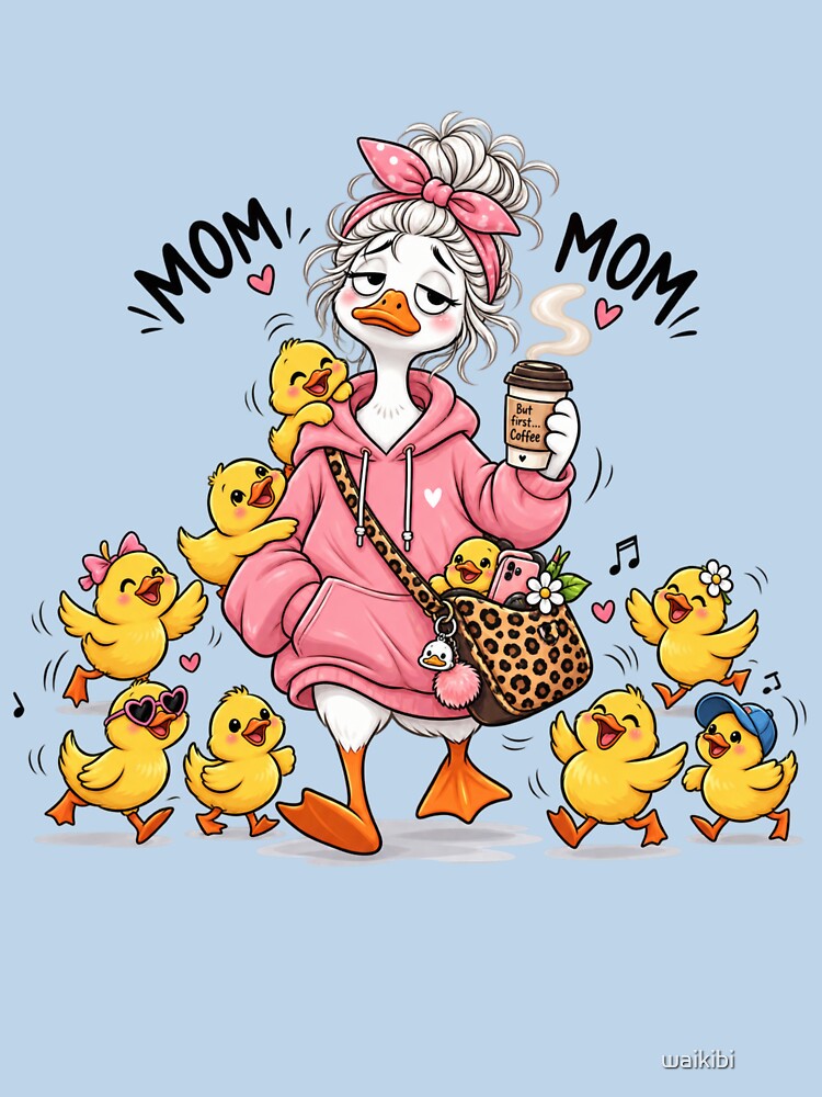 Cute Duck Mom Coffee Lover – Funny Motherhood Pink Hoodie Cartoon by waikibi ⭐⭐⭐⭐