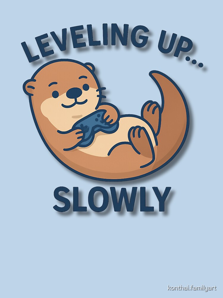 Leveling Up Slowly – Cute Cartoon Otter Playing Video Games Illustration by konthai.familyart