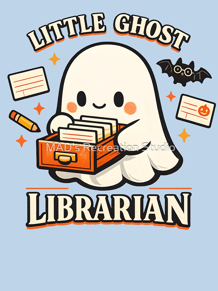 Little Ghost Librarian Kawaii Halloween Shirt | Cute Book Lover Ghost Design | Dark Academia Spooky Gift by  MAD's Recreation Studio