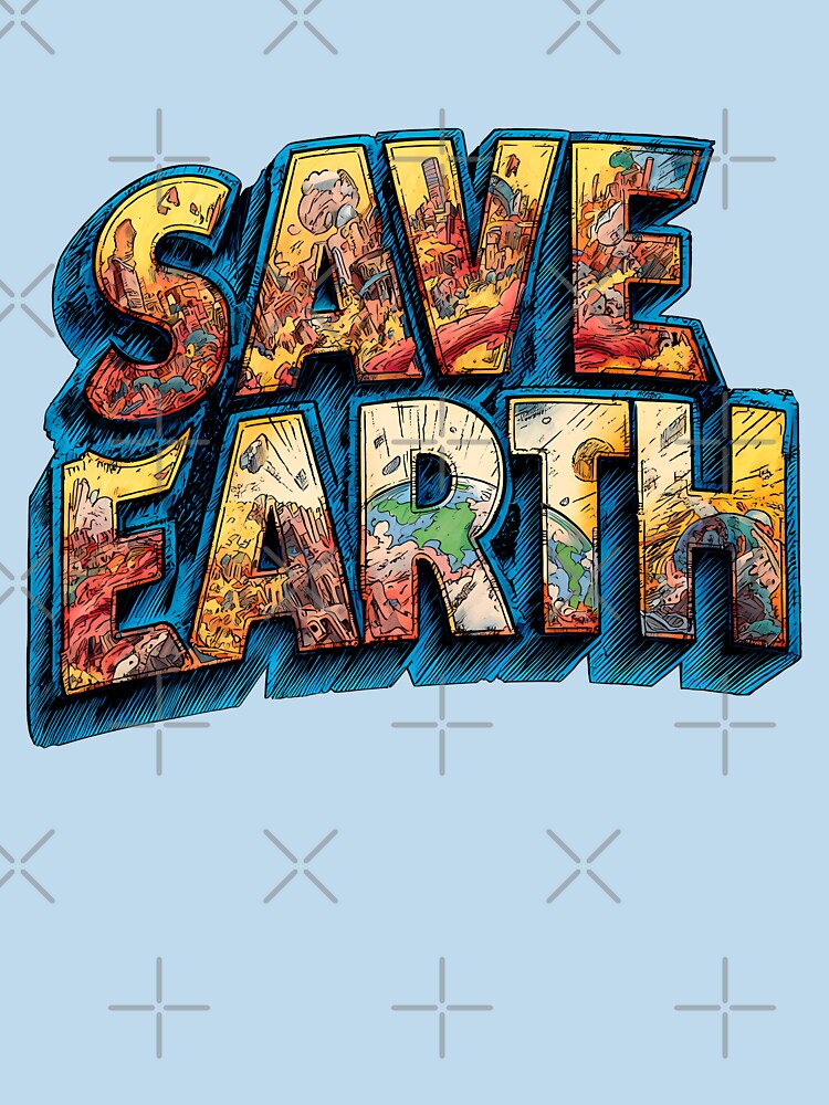 Save Earth Retro Comic Typography - Vibrant Eco-Conscious Urban Art by DesignArtist.ia