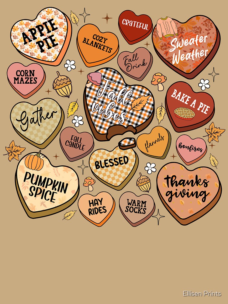 Cozy Fall Vibes Candy Hearts Autumn Season by Ellisen Prints