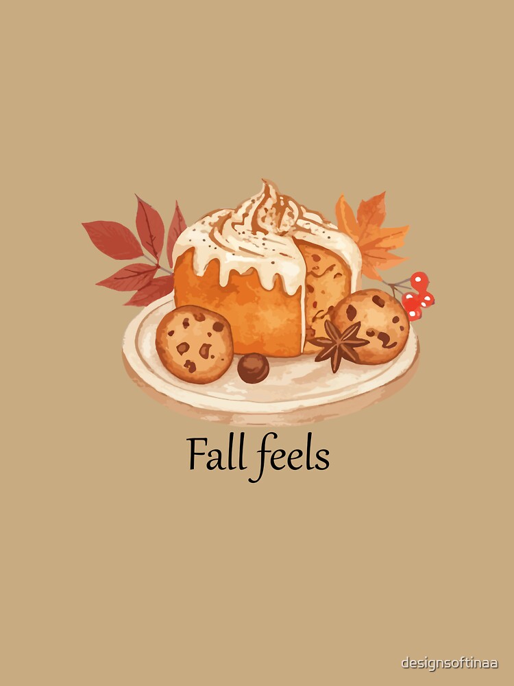 Fall Feels Cozy Autumn Cake Illustration on beige by designsoftinaa