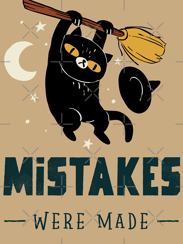 Halloween Funny Black Cat hanging from a broom by Mariana Piana
