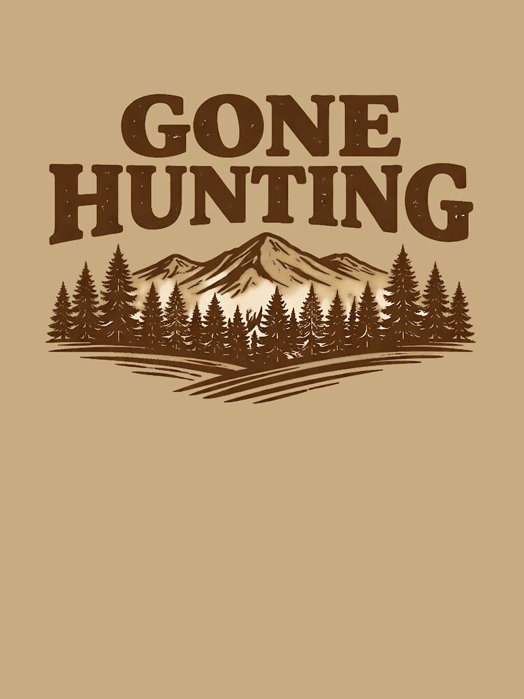 Gone Hunting Mountain Scene – Rustic Outdoor Typography Design by EastEndTownie