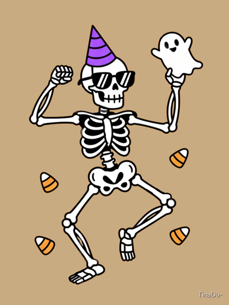 Party Skull with Ghost | Funny Halloween Skeleton by TinaDu-