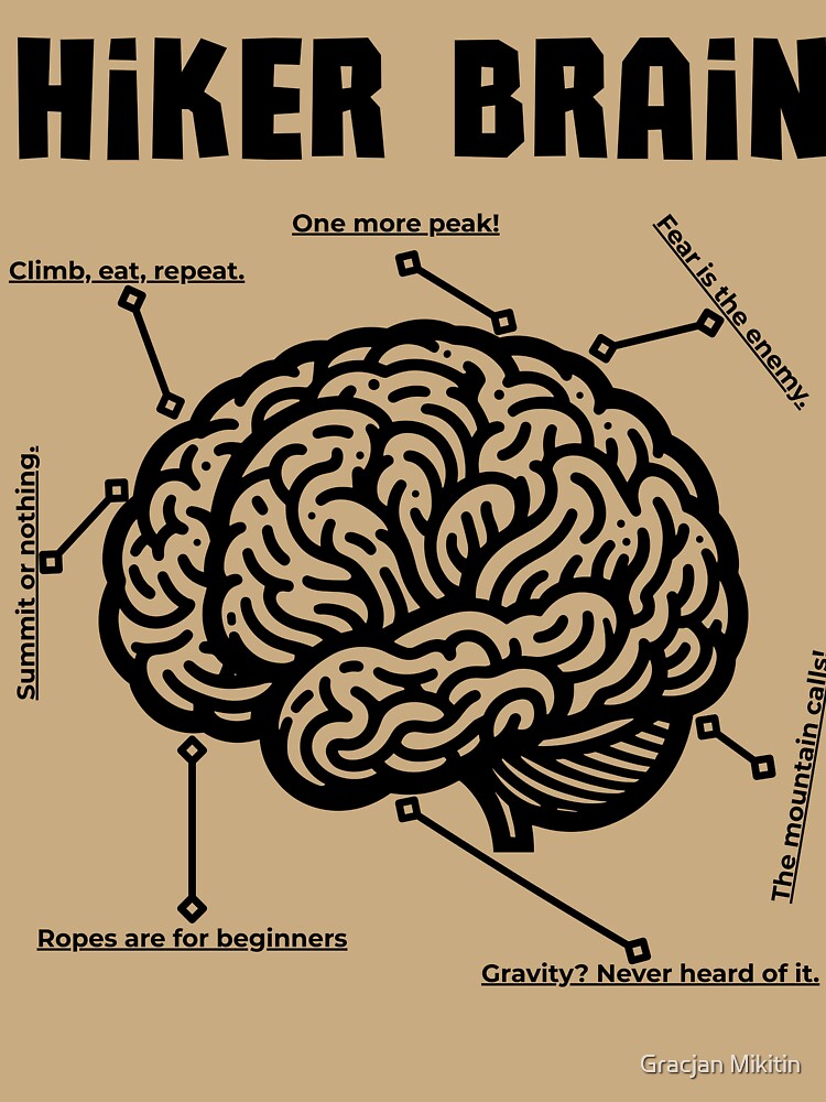 Hiker Brain - gear Up and conquer funny t-shirt by Gracjan Mikitin