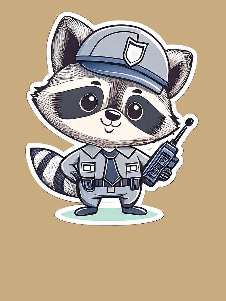 Cute Security Guard Raccoon Cartoon With Walkie Talkie by ChernivtsiSkoda