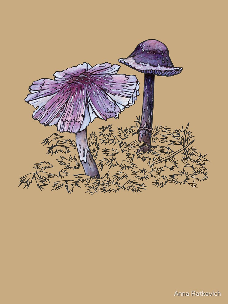 Purple Waxcap Mushroom Porpolomopsis Lewelliniae Forest Illustration by Anna Ratkevich