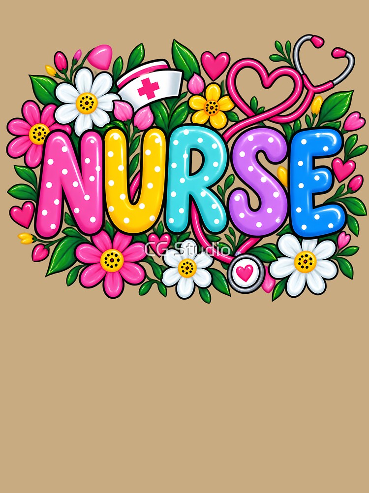Colorful Floral Nurse Typography Cute Nursing Flower Graphic by CG Studio