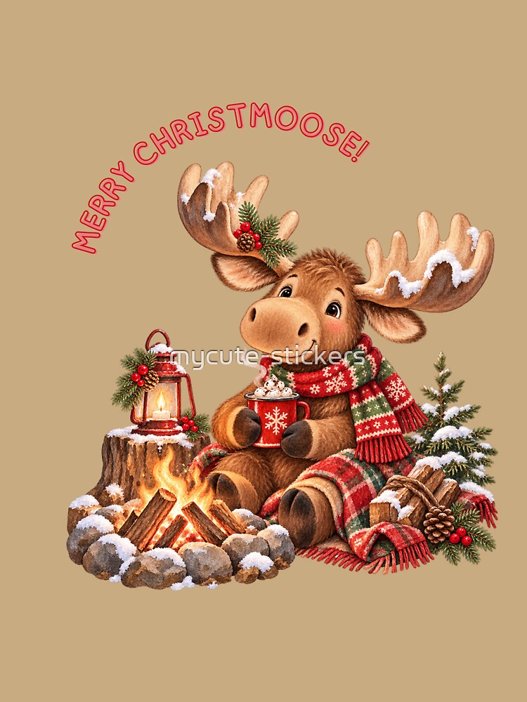 Merry Christmoose Moose with Hot Cocoa by mycute-stickers