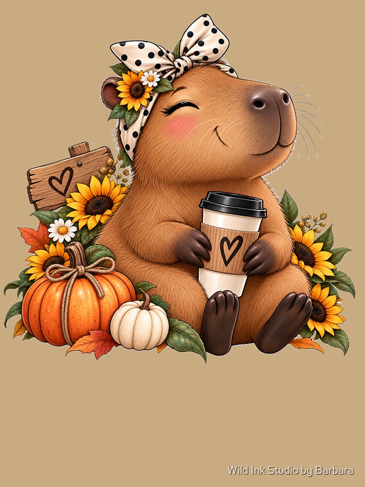 Cozy Autumn Capybara Coffee Vibes by Wild Ink Studio by Barbara