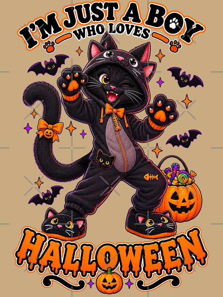 ⭐ CRYPT OR TREAT COLLECTION - BLACK CAT IN TUXEDO CAT COSTUME - HOODED CAT ONESIES - BOY by WheelieGdArt