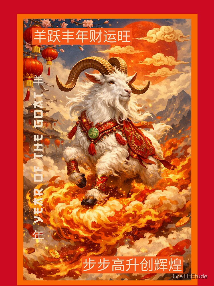 Year Of The Goat 2027 羊年 Auspicious Chinese New Year Chinese Greeting Card by GraTEEtude
