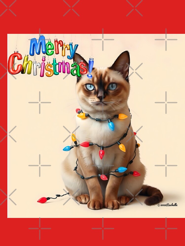 Cool Siamese Cat Wrapped in Colorful Christmas Lights by Yogibear & Rachelle