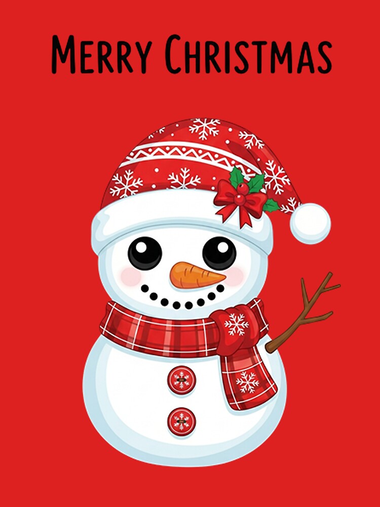 Cute Cartoon Snowman – Festive Christmas Illustration with Santa Hat & Scarf by PixelVibe782