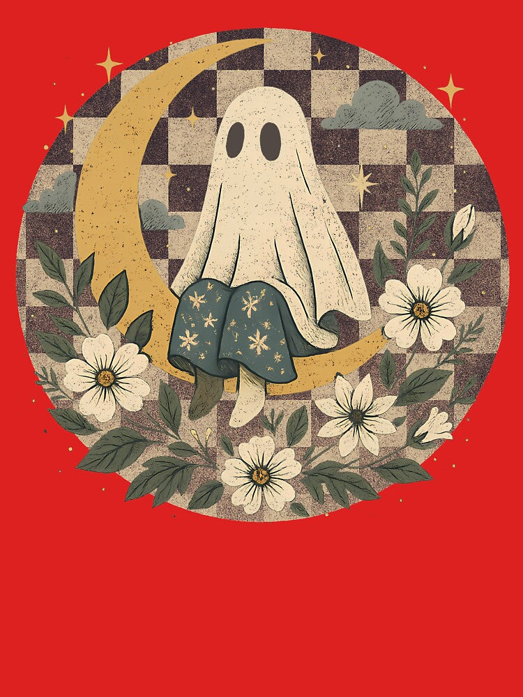 Vintage Ghost on Moon – Retro Halloween Aesthetic by LunaSpellStudio