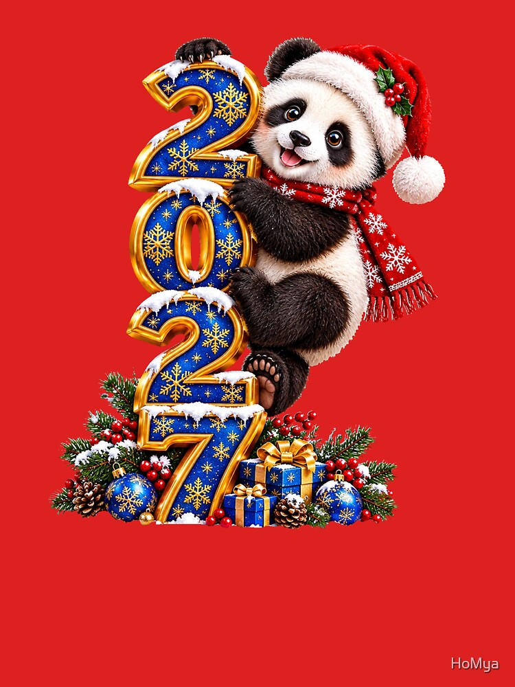 Cute Panda Climbing 2027 – Festive New Year Design by HoMya