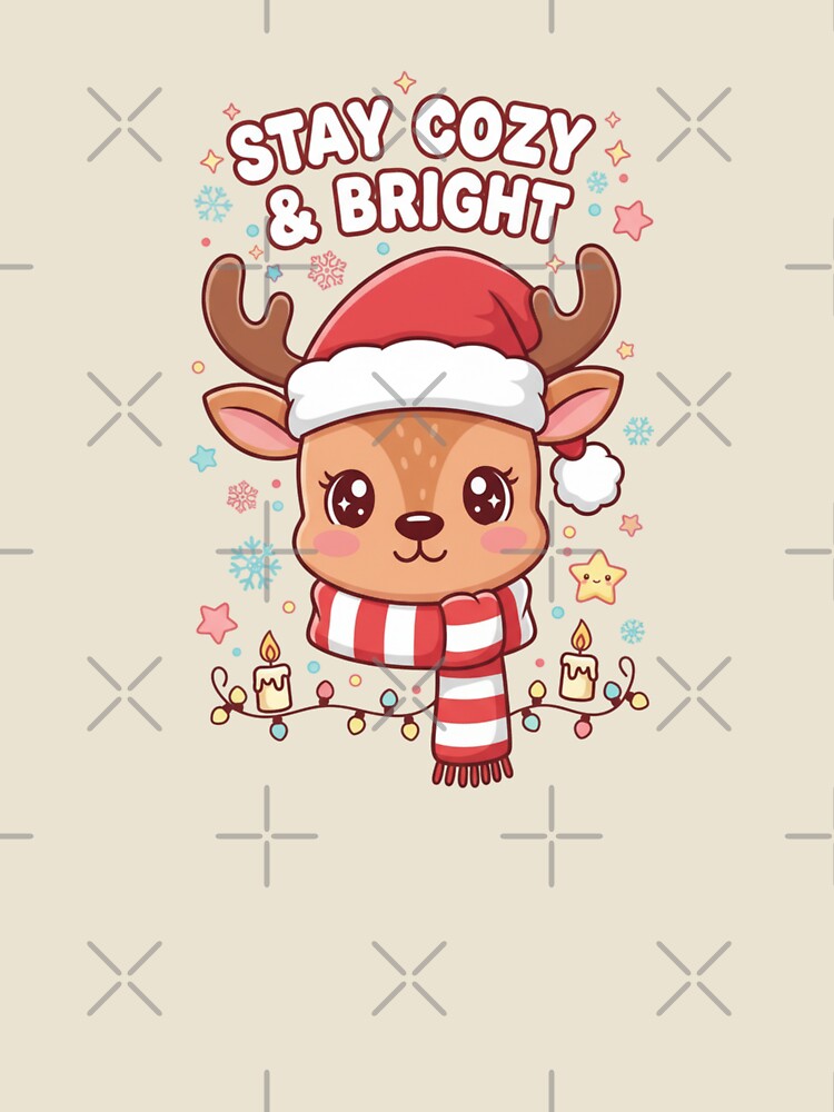 Stay Cozy & Bright - Cute Kawaii Christmas Reindeer by PinkGothica