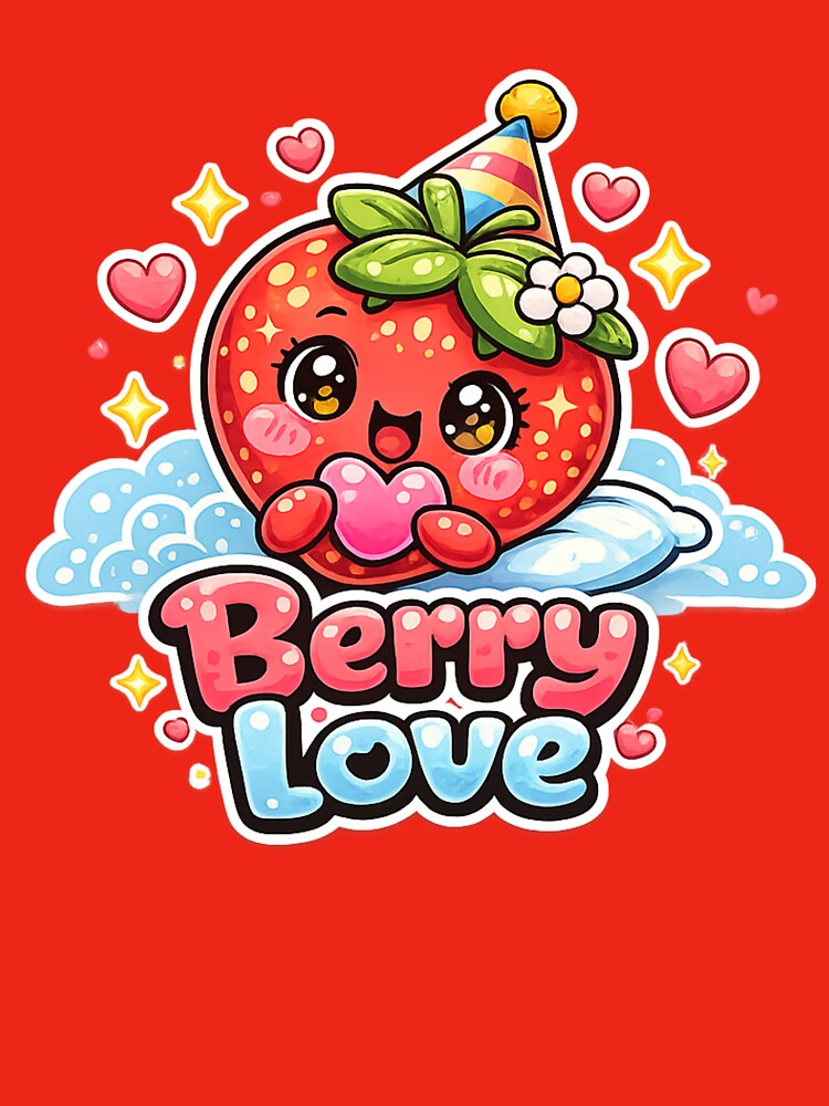 Berry Love – Super Cute Kawaii Strawberry with Heart and Party Hat by apanoracar