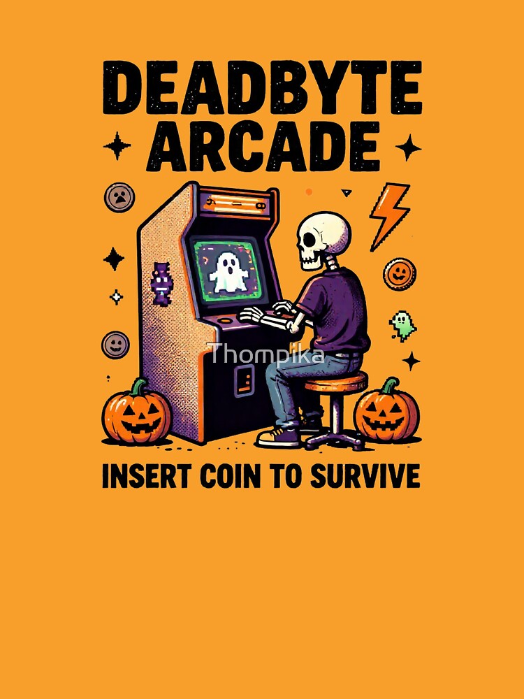 Deadbyte Arcade Insert Coin to Survive – Funny Retro Halloween Gamer T-Shirt by Thompika