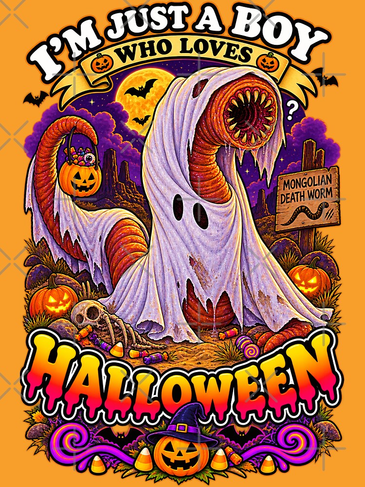⭐ CRYPT OR TREAT COLLECTION - CRYPTID - MONGOLIAN DEATH WORM IN GHOST COSTUME - BOY - Gobi Desert - Mongolia & China by WheelieGdArt