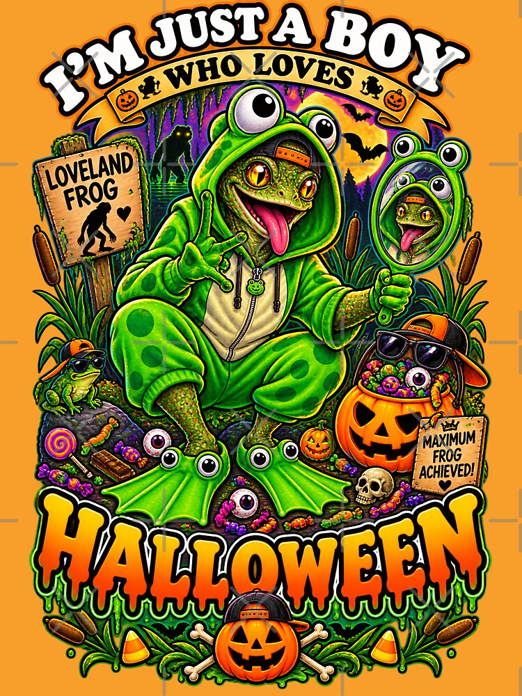 ⭐ CRYPT OR TREAT COLLECTION - CRYPTID - LOVELAND FROG IN FROG COSTUME - HOODED FROG ONESIES - BOY - LOVELAND OHIO CRYPTID by WheelieGdArt